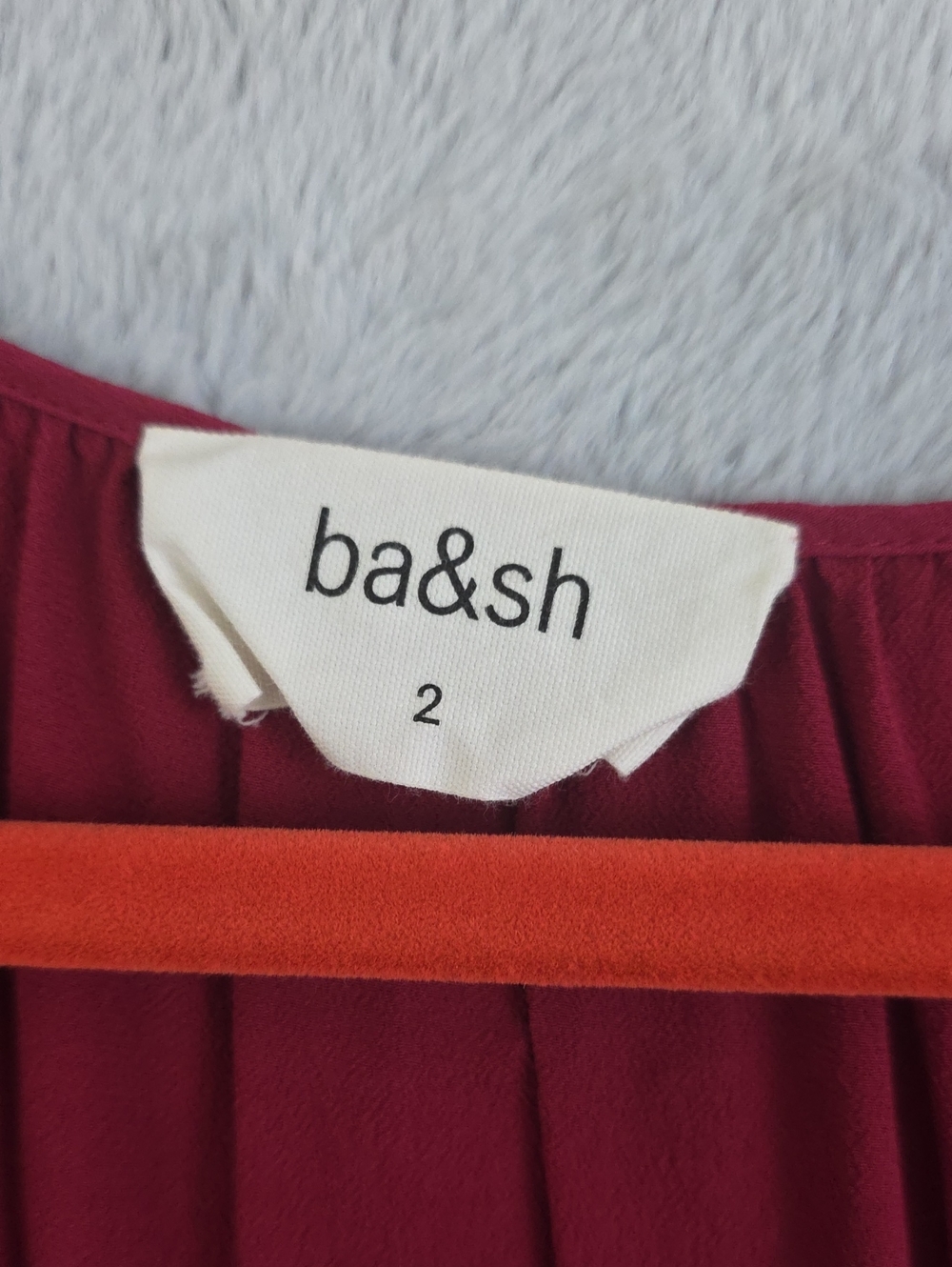 ba&sh Burgundy Peplum Blouse Size 2 Bell Sleeve V-Neck Boho Top - Picture 3 of 9